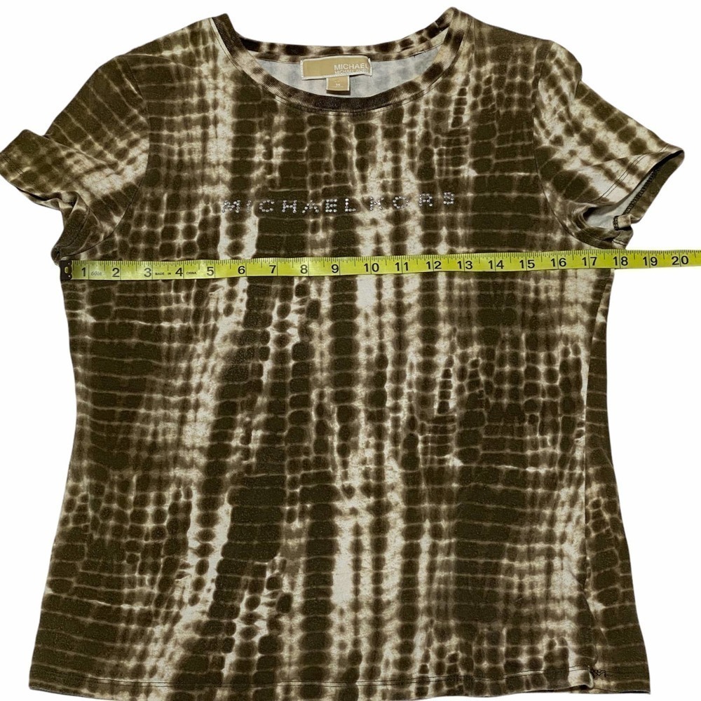 Michael Michael Kors Brown & White Shibori Tie Dye Embellished Short Sleeve Top - Picture 7 of 11